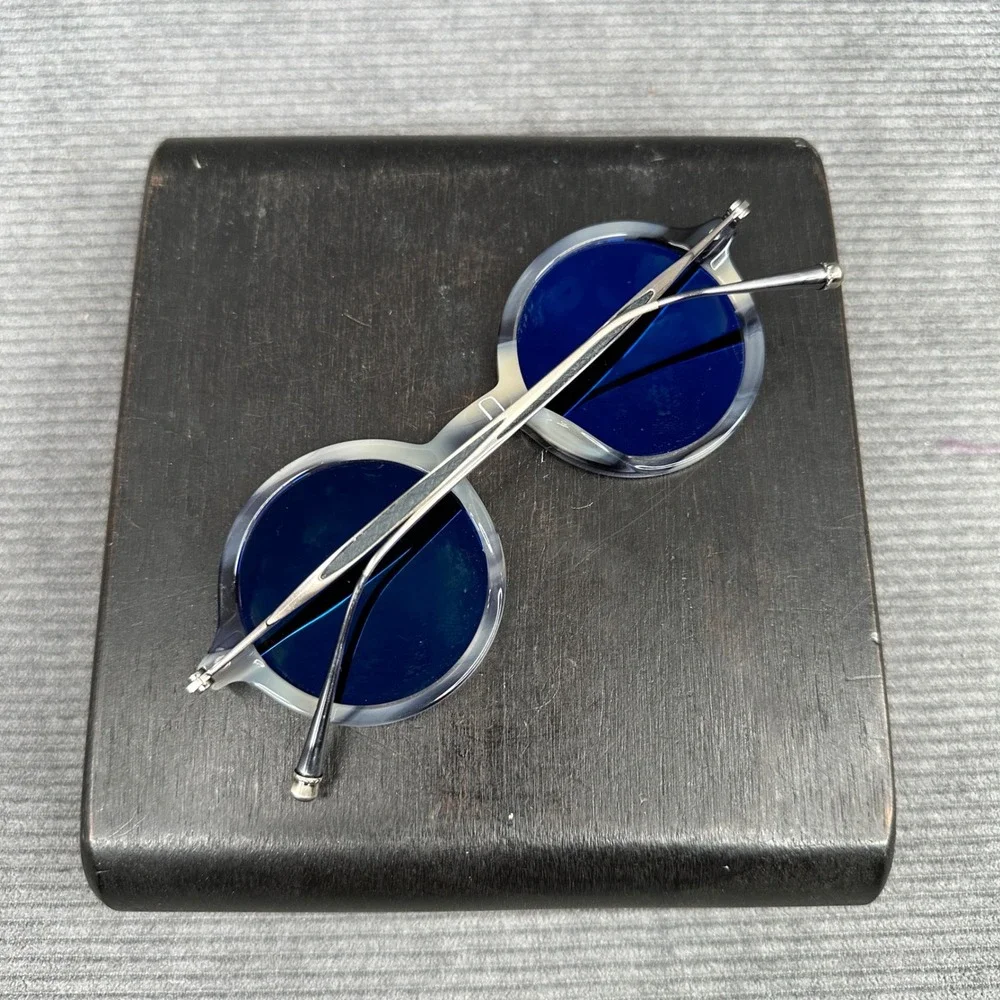 PAEO Los Angeles Mulholland 90 Round Sunglasses Y2K  Blue Silver Handcrafted 47